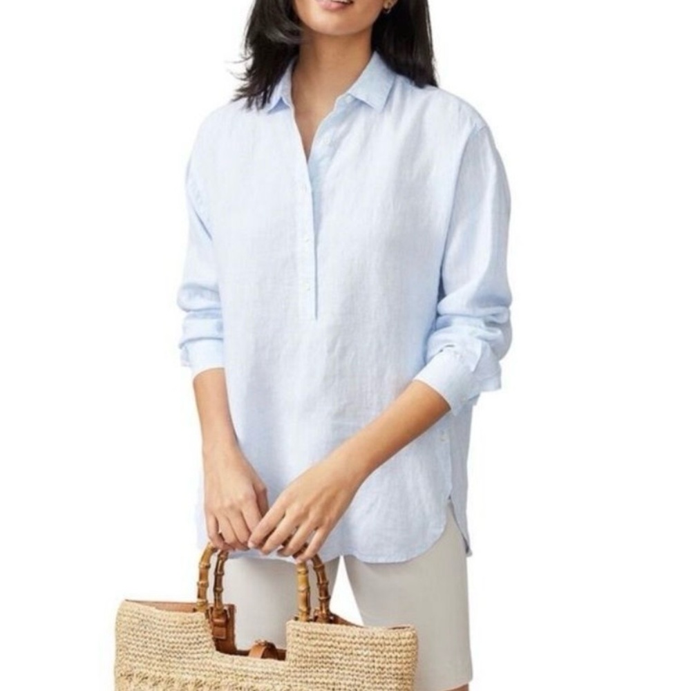 J.McLaughlin Sky Blue Linen Fallon Loose Fit Top